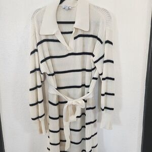 Black Striped Sweater Dress Cream Cozy Chunky Knit Cottagecore Preppy